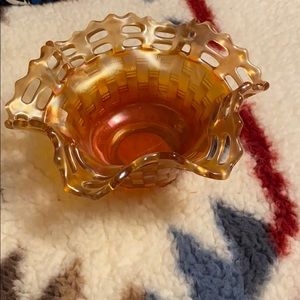 Carnival glass basket weave dish